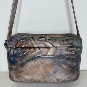 NEW Jane Yoo Leather Vintage Multicolor Crossbody Bag 10”x7”